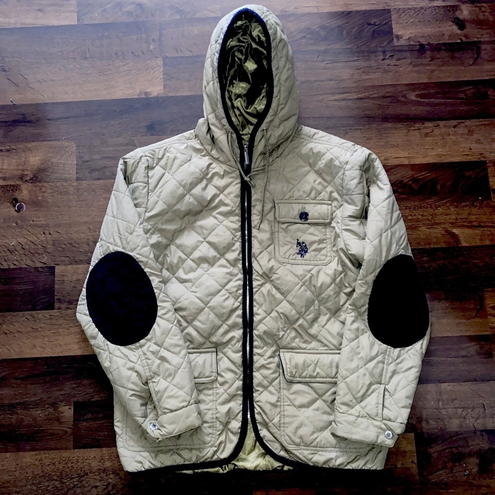 U.S. Polo Assn.‎ Puffer Bomber Jacket Hooded Elbow Pads Vintage GRANDPACORE XL